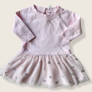 Carter’s 12M Pink Sweatshirt Tutu Dress w/ Silver Bow Print